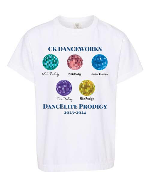 2023 White DancElite Prodigy Adult T-Shirts - EXTRAS